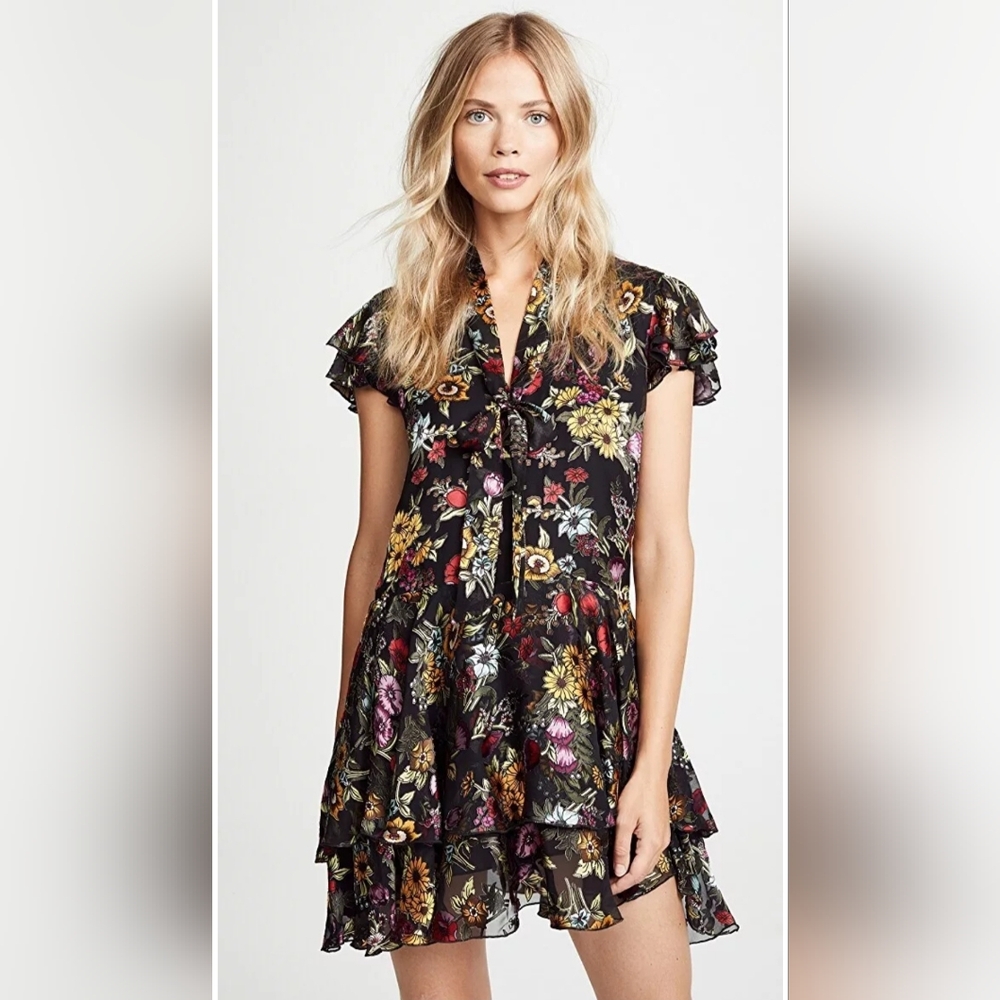 Alice + Olivia Moore Ruffle Tiered Floral Dress Size 6 - Picture 12 of 15